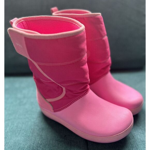 CROCS Kids Lodgepoint Snow Boot Size J3 Toddler Waterproof Pink Pull On - Picture 2 of 7